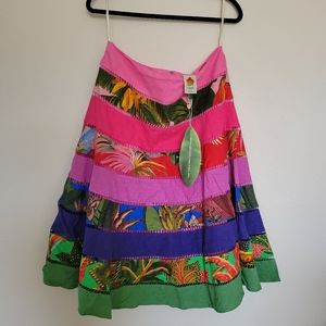 NWT Farm Rio rainbow mixed striped tropical skirt tiered midi